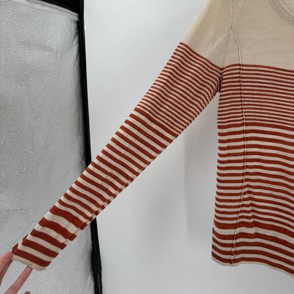 Lucky Brand Cream Orange Striped Scoop Neck Pullover Knit Sweater Size Small - Picture 3 of 12
